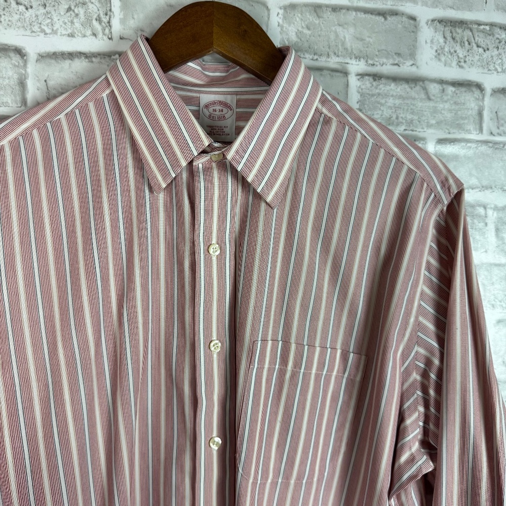 Brooks Brothers Traditional Fit Red Vertical Striped Button Up Dress Shirt 16